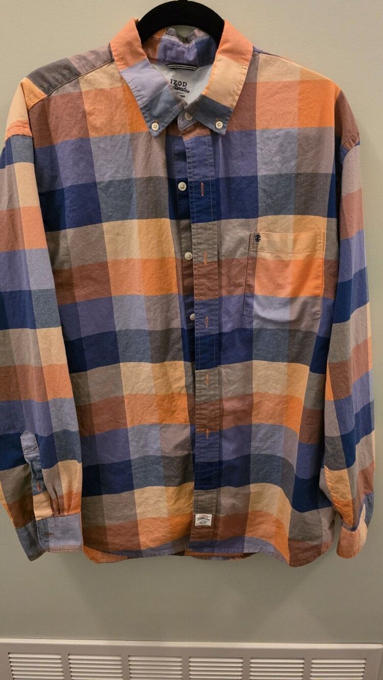 Izod Men's Shirt Saltwater Newport Oxford Color Block Size XL Button Up
